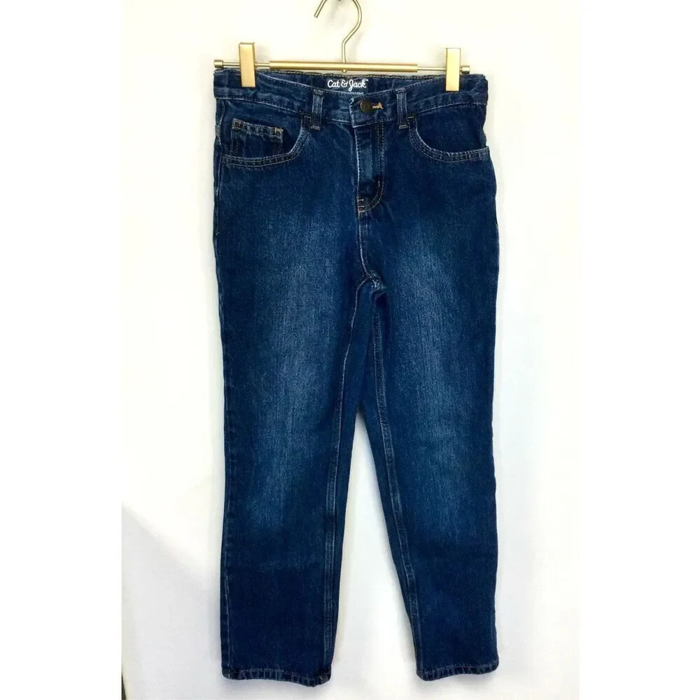 Cat & Jack Boys Blue Cotton Denim Five Pocket Relaxed Straight Jeans Size 12